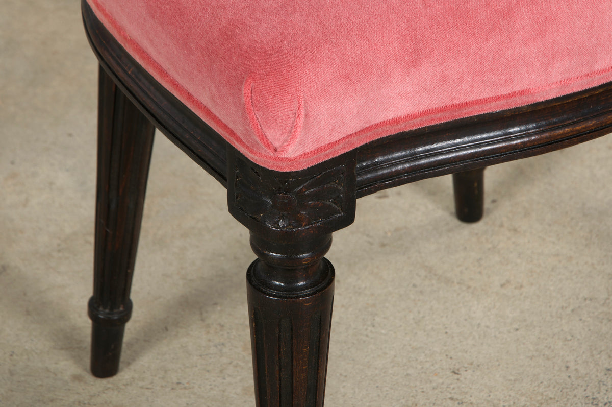 Antique French Louis XVI Style Maple Side Chairs in Pink Velvet - A Pair