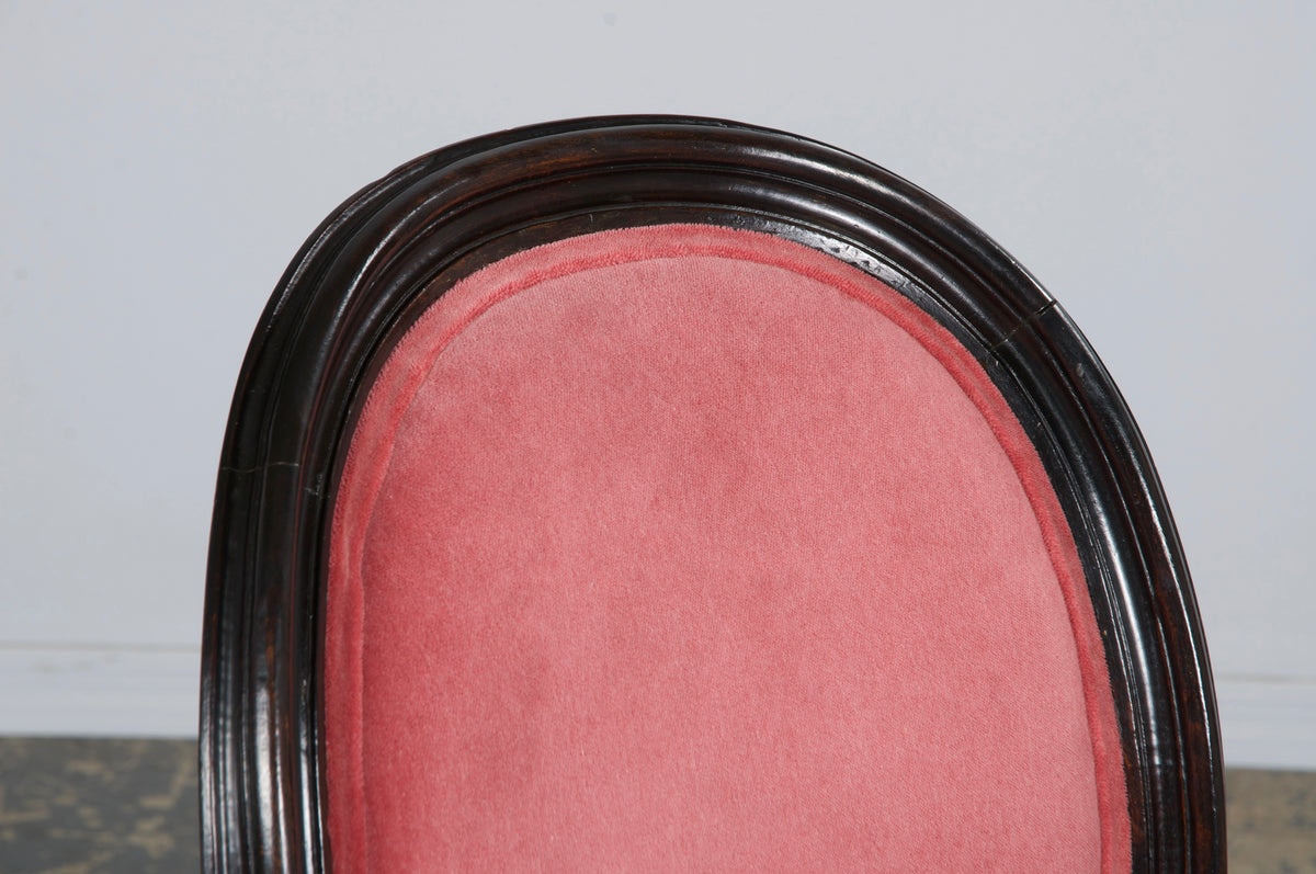 Antique French Louis XVI Style Maple Side Chairs in Pink Velvet - A Pair