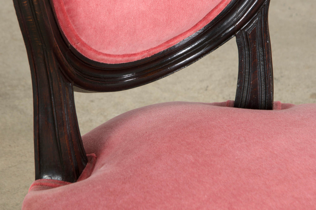 Antique French Louis XVI Style Maple Side Chairs in Pink Velvet - A Pair