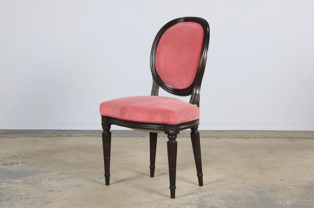 Antique French Louis XVI Style Maple Side Chairs in Pink Velvet - A Pair