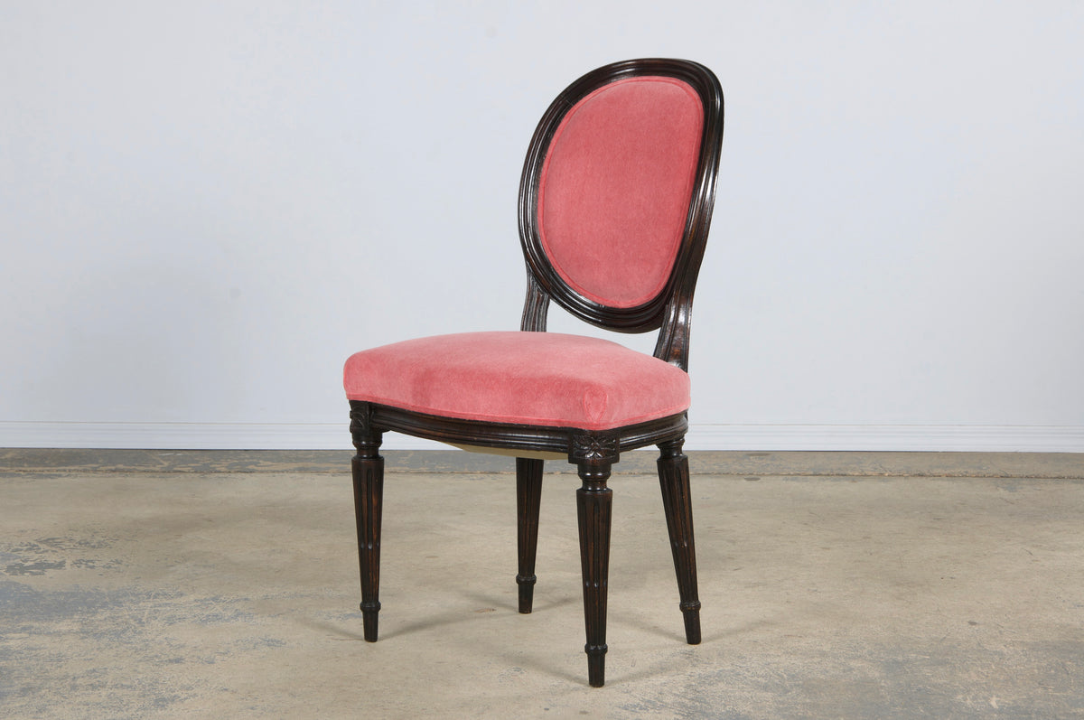 Antique French Louis XVI Style Maple Side Chairs in Pink Velvet - A Pair