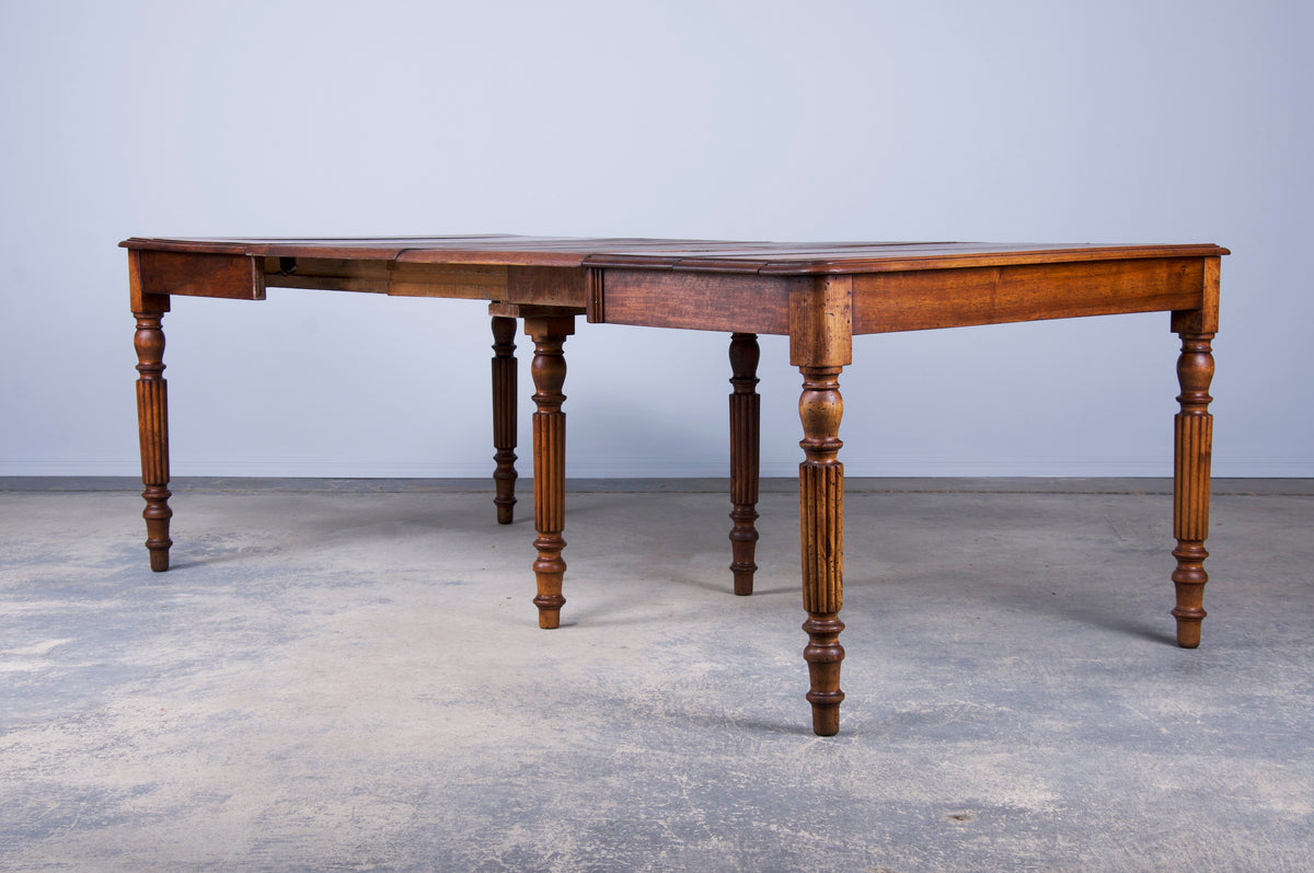 Antique Country French Provincial Off-Square Extendable Walnut Dining Table