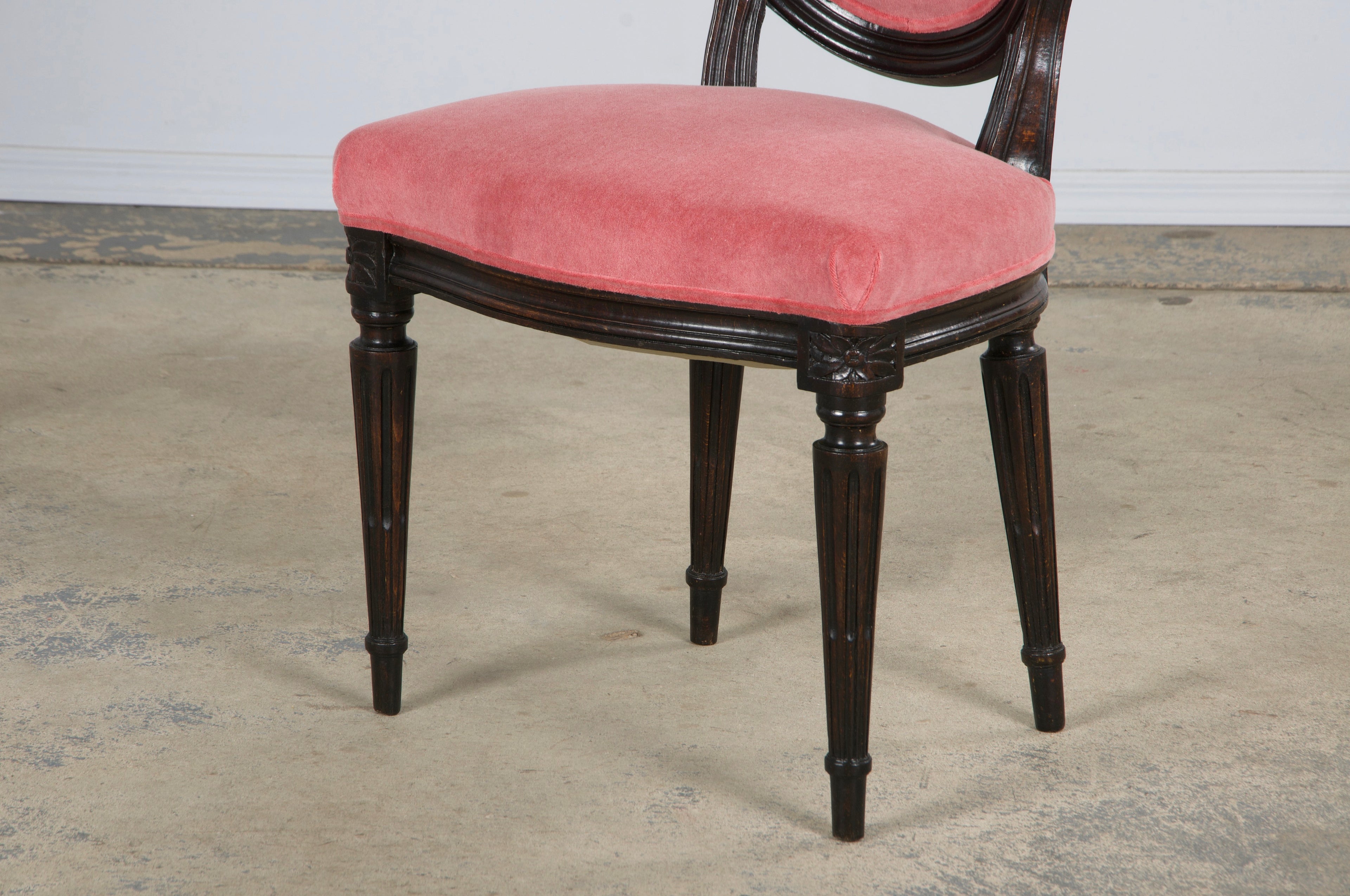 Antique French Louis XVI Style Maple Side Chairs in Pink Velvet - A Pair