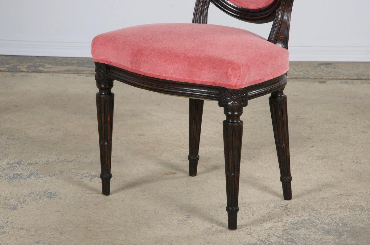 Antique French Louis XVI Style Maple Side Chairs in Pink Velvet - A Pair