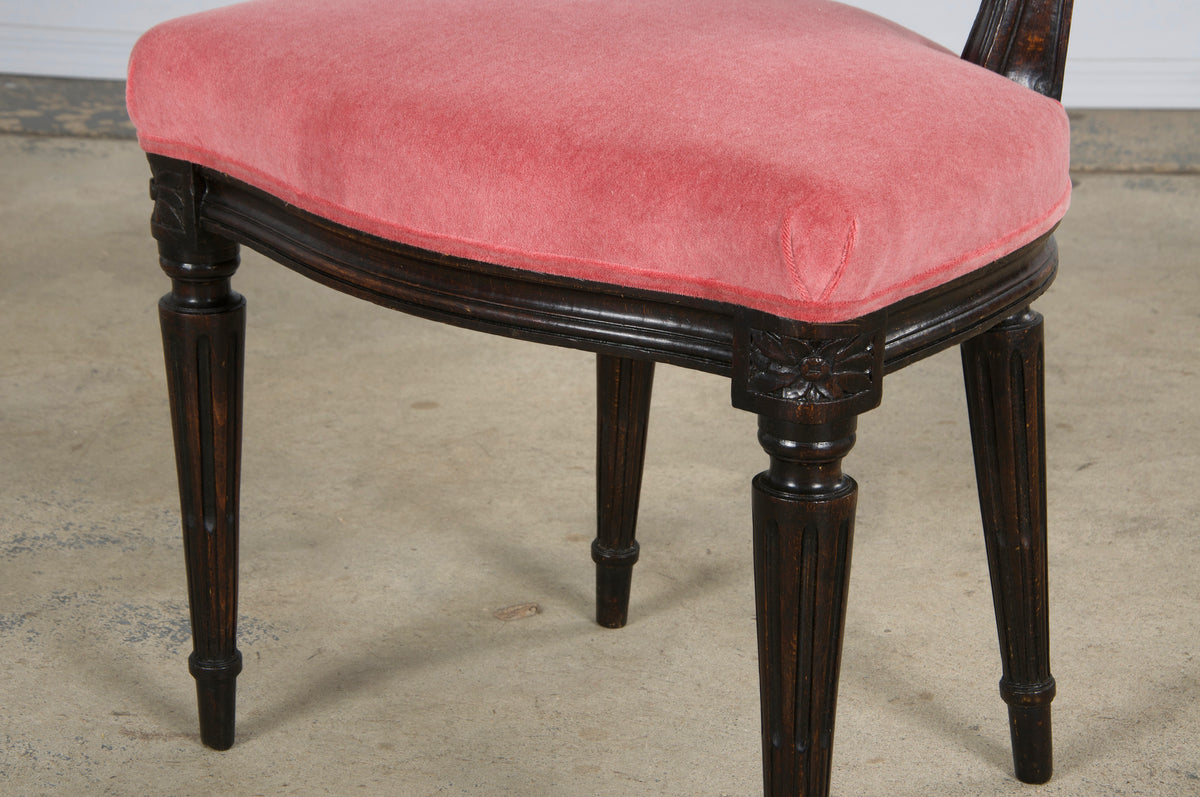 Antique French Louis XVI Style Maple Side Chairs in Pink Velvet - A Pair