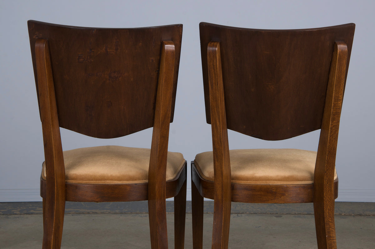 ON HOLD 1950s French Art Deco Maple Dining Chairs W/ Beige Velvet - Set of 6