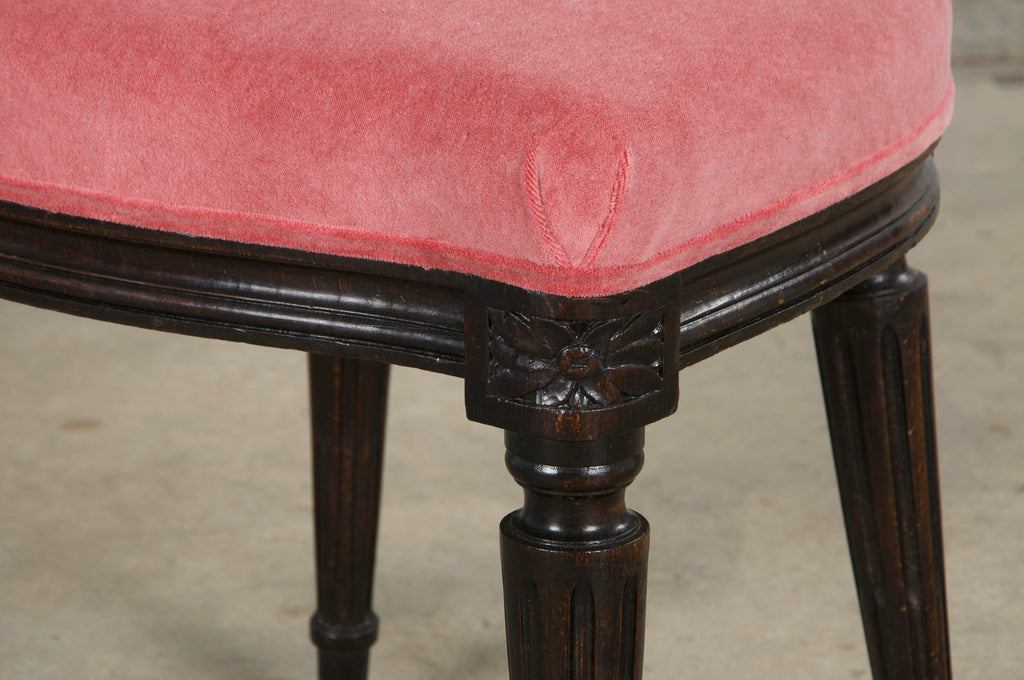 Antique French Louis XVI Style Maple Side Chairs in Pink Velvet - A Pair