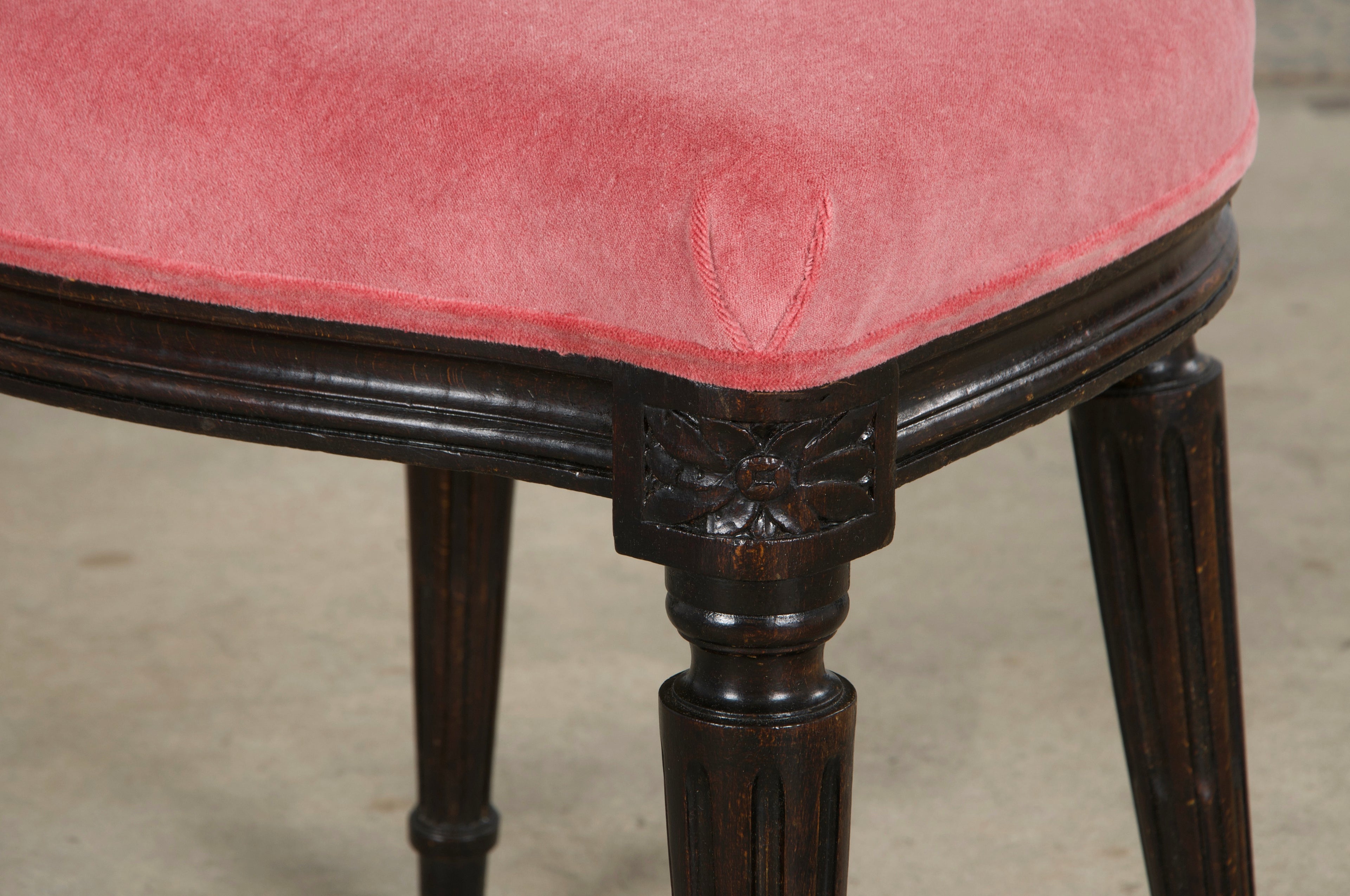Antique French Louis XVI Style Maple Side Chairs in Pink Velvet - A Pair