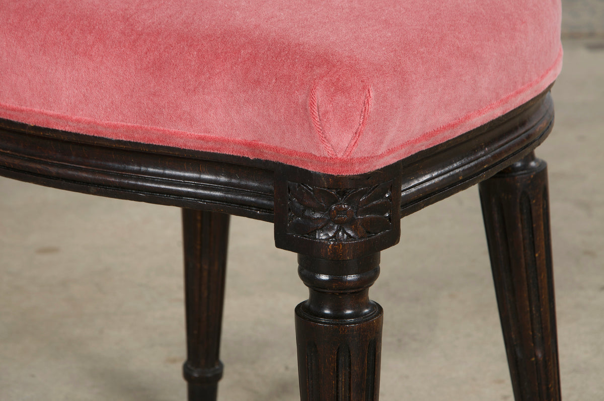 Antique French Louis XVI Style Maple Side Chairs in Pink Velvet - A Pair