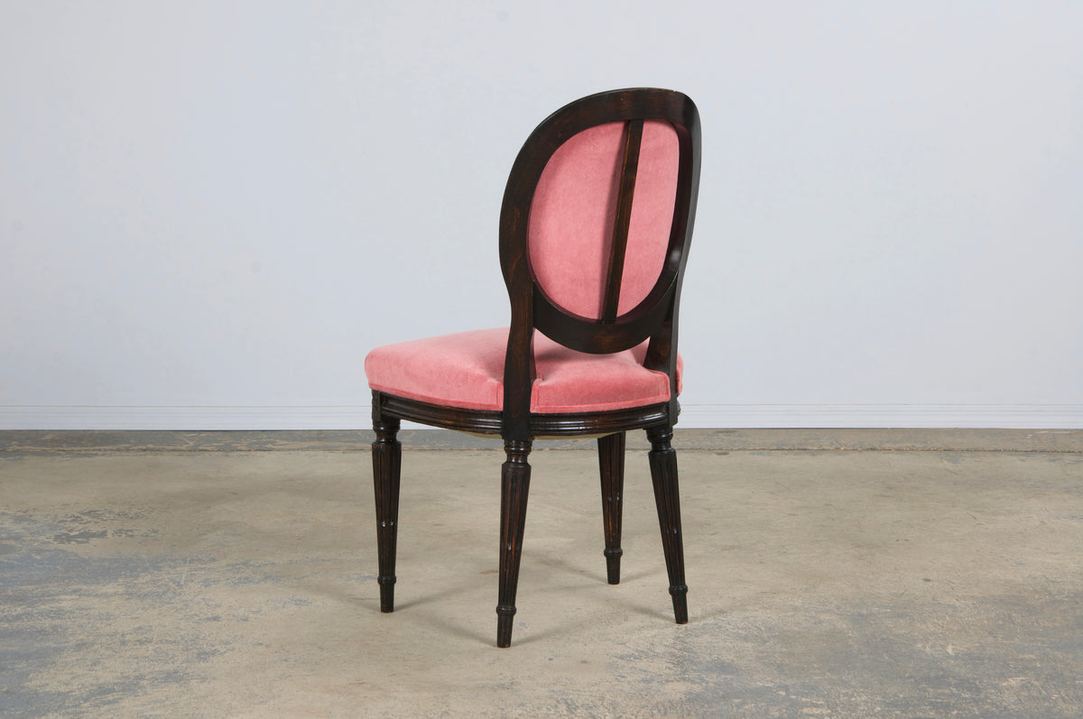 Antique French Louis XVI Style Maple Side Chairs in Pink Velvet - A Pair