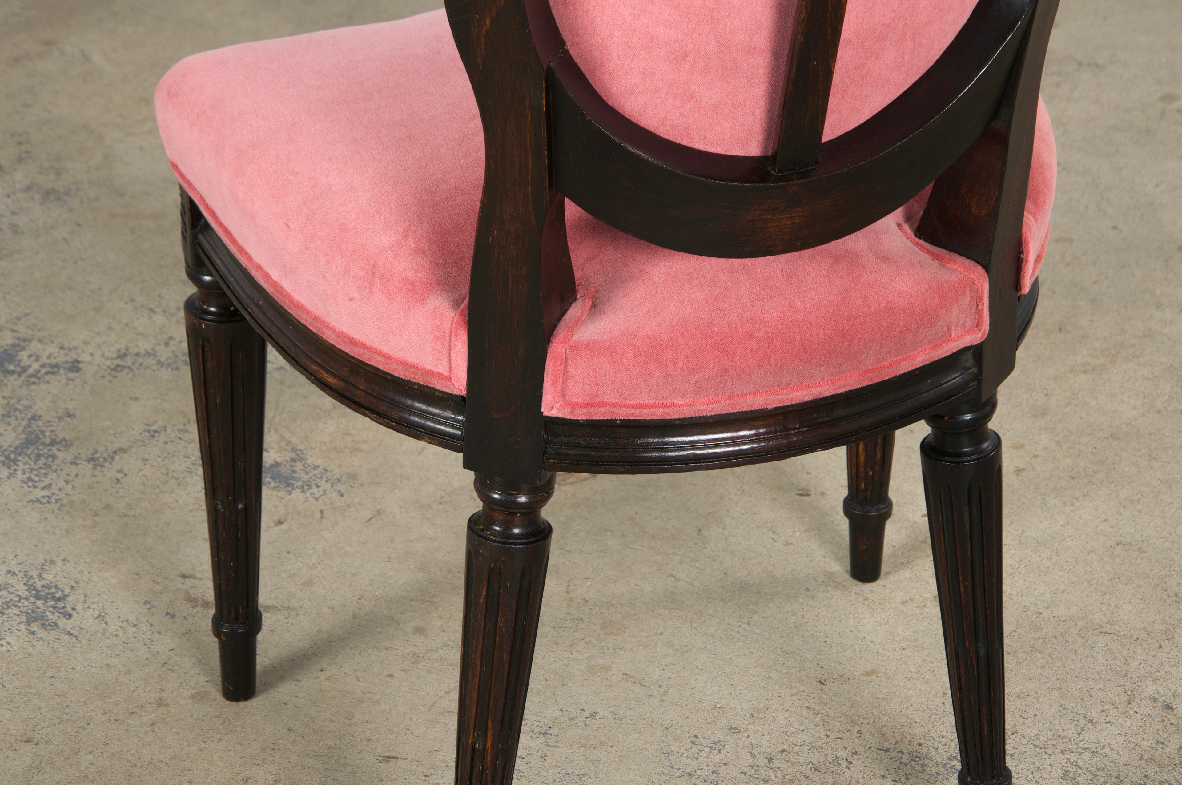 Antique French Louis XVI Style Maple Side Chairs in Pink Velvet - A Pair