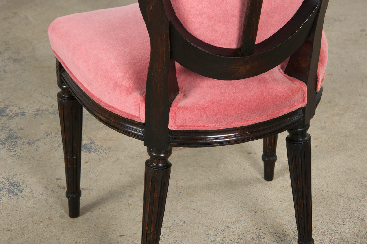 Antique French Louis XVI Style Maple Side Chairs in Pink Velvet - A Pair