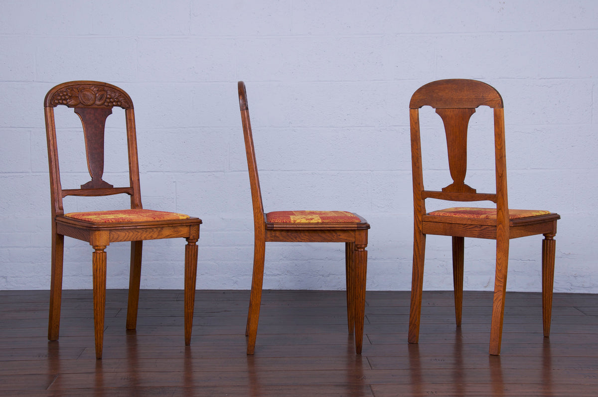 1930s French Art Deco Oak Dining Chairs - Set of 6