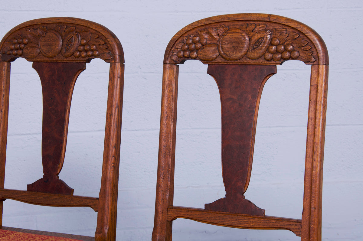 1930s French Art Deco Oak Dining Chairs - Set of 6