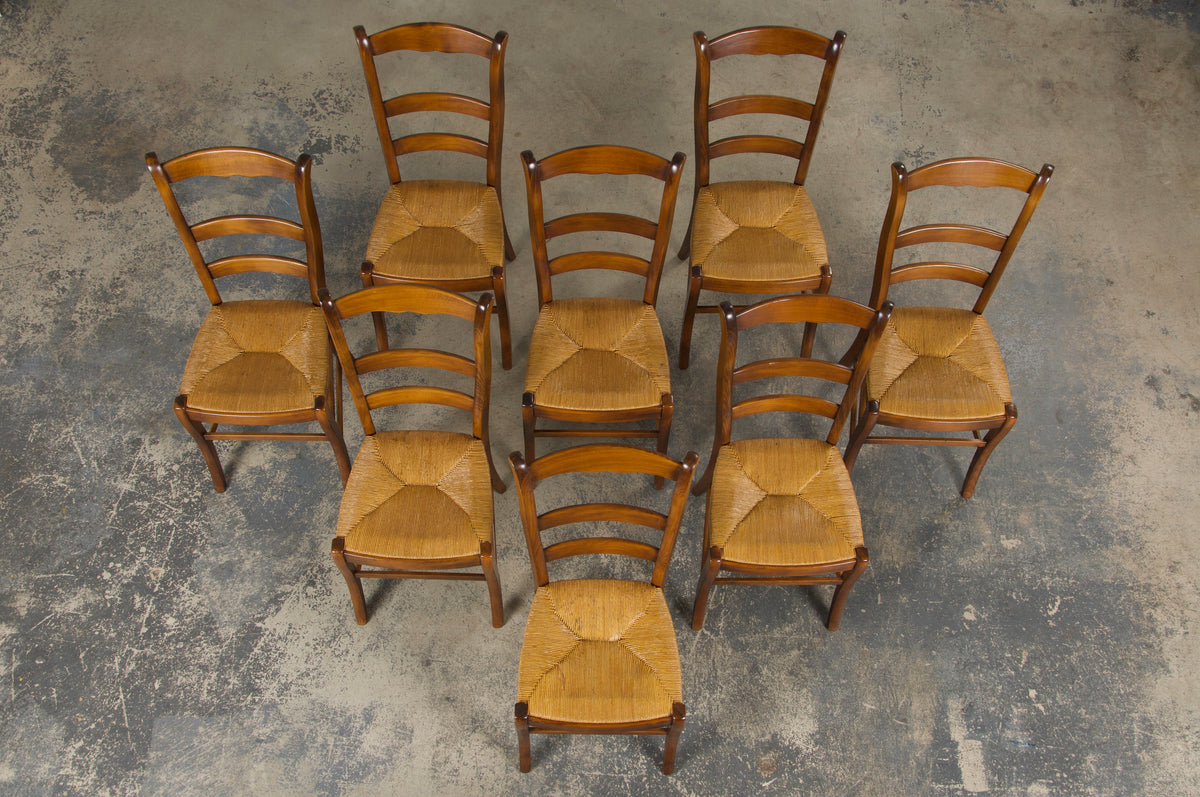 Country French Louis Philippe Style Maple Dining Chairs W/ Rush Seats - Set of 8