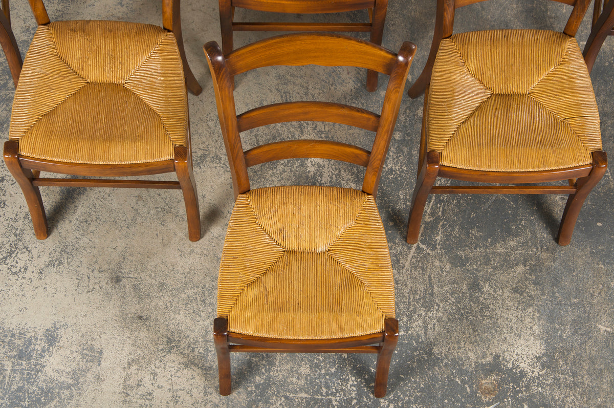 Country French Louis Philippe Style Maple Dining Chairs W/ Rush Seats - Set of 8