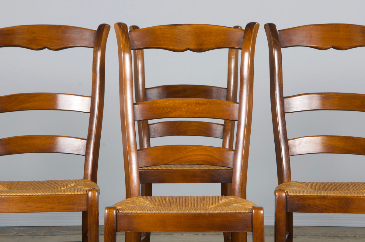 Country French Louis Philippe Style Maple Dining Chairs W/ Rush Seats - Set of 8