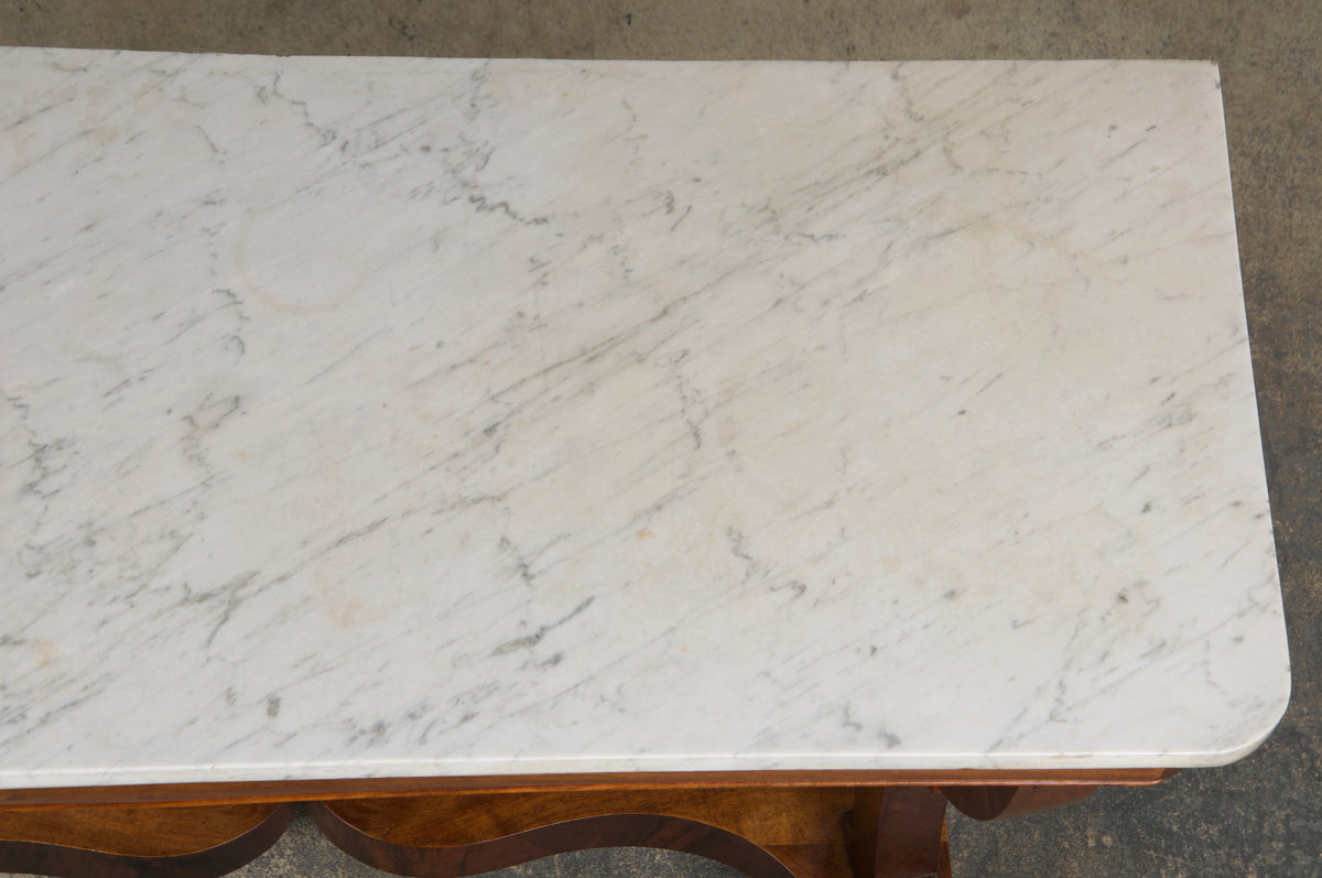19th Century French Empire Style Walnut Console W/ Carrara Marble