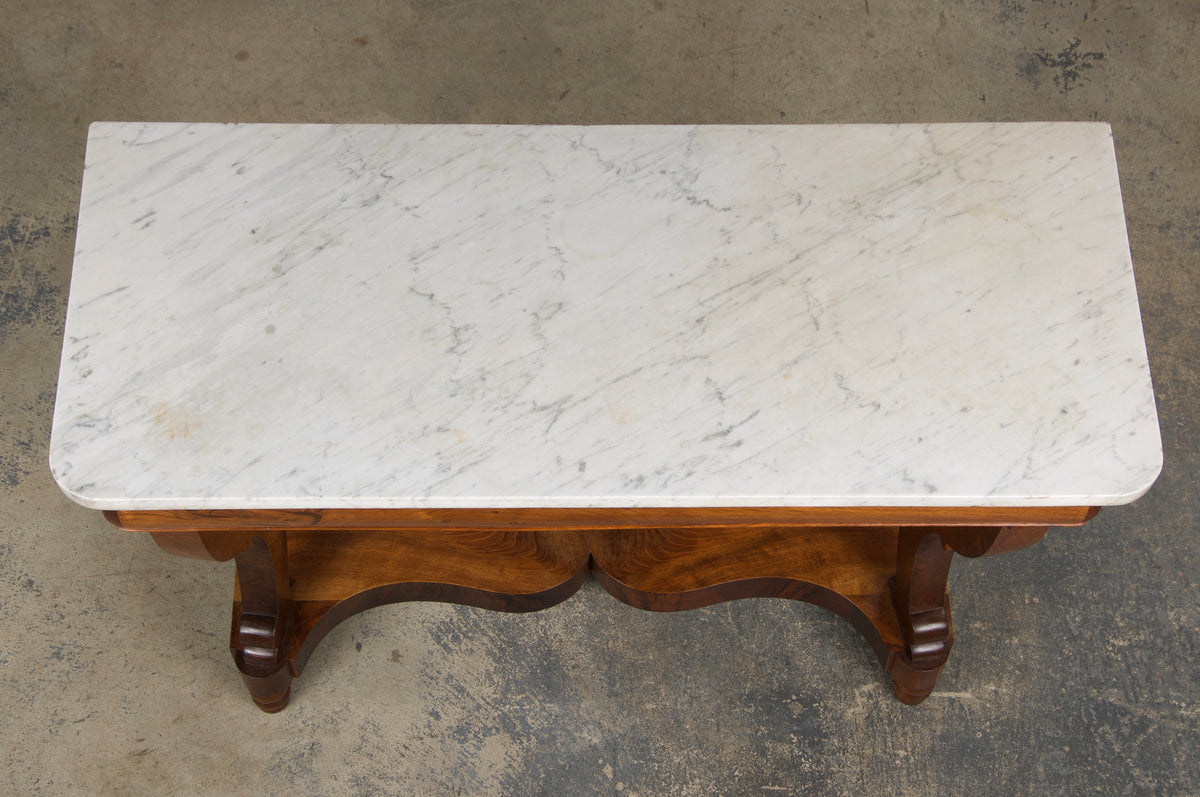 19th Century French Empire Style Walnut Console W/ Carrara Marble