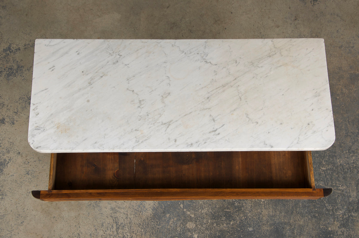 19th Century French Empire Style Walnut Console W/ Carrara Marble