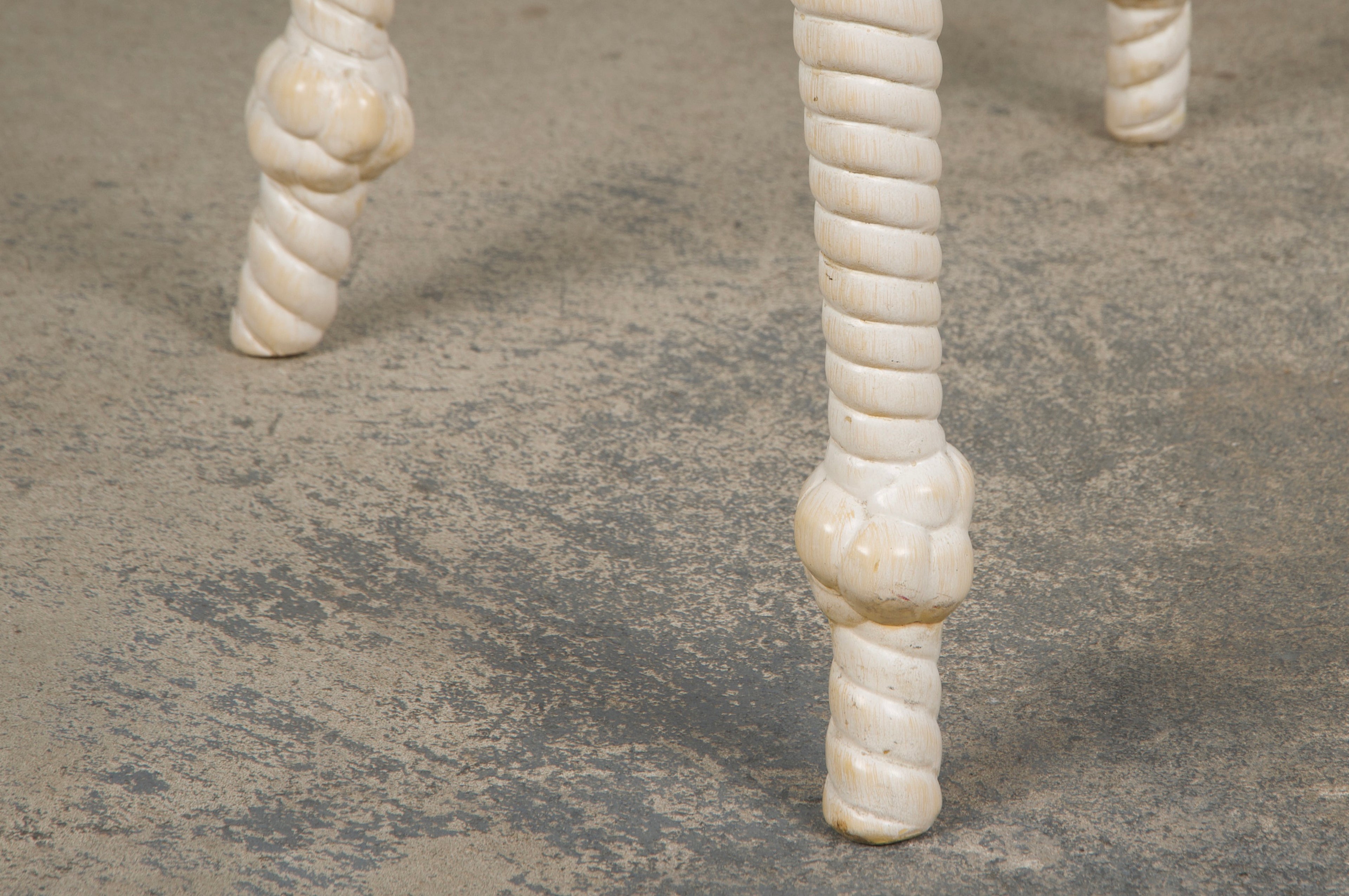 Napoleon III Style Faux Rope Painted Side Chairs in Cream Fabric - A Pair
