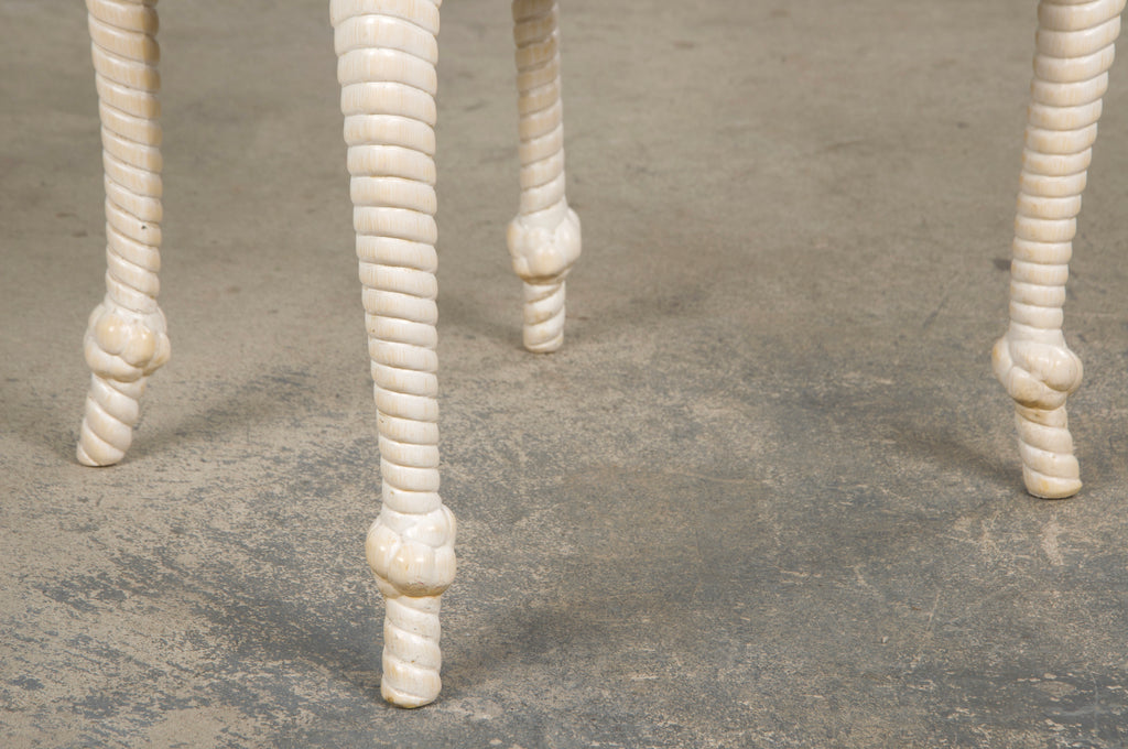 Napoleon III Style Faux Rope Painted Side Chairs in Cream Fabric - A Pair