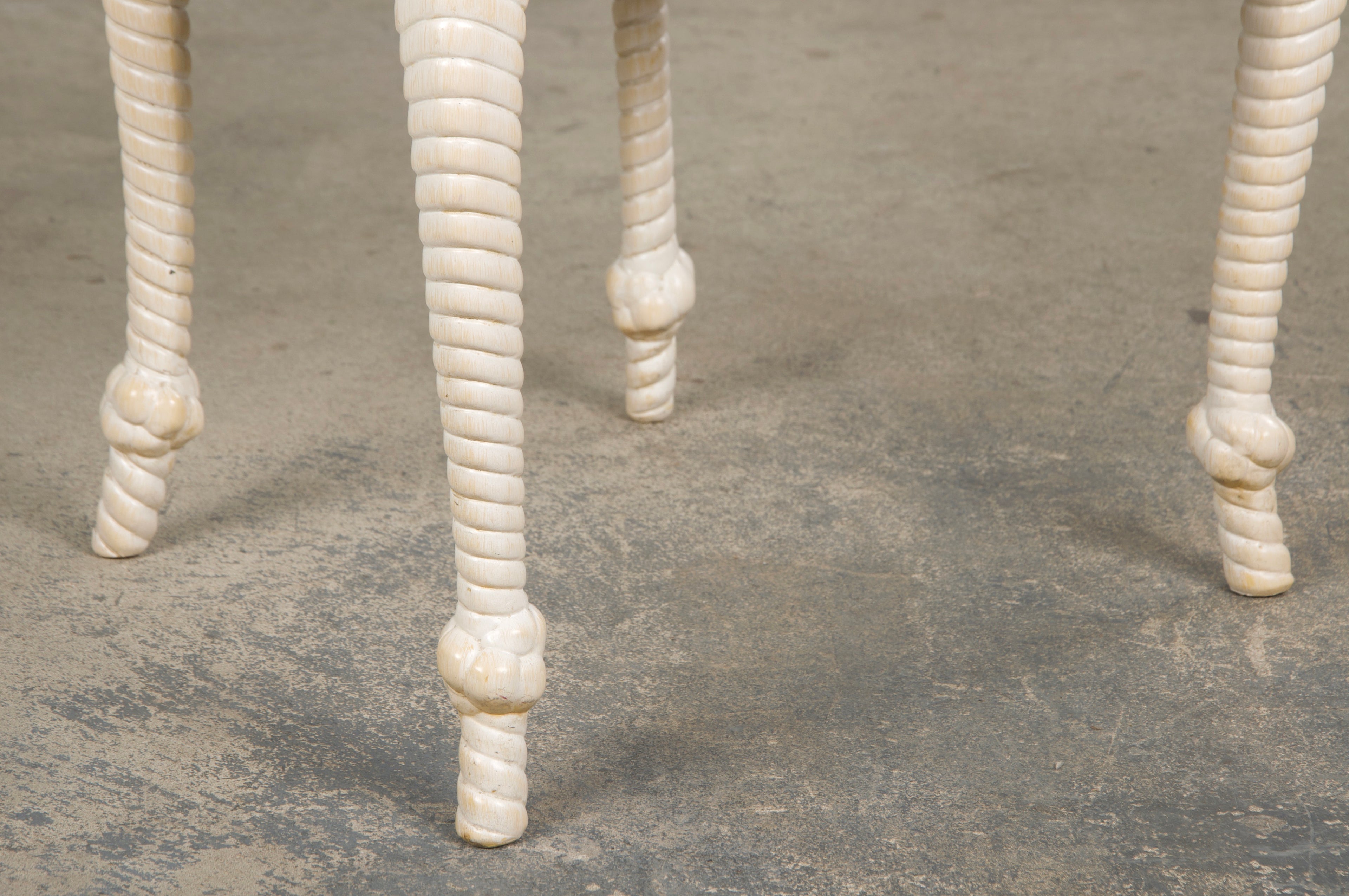 Napoleon III Style Faux Rope Painted Side Chairs in Cream Fabric - A Pair