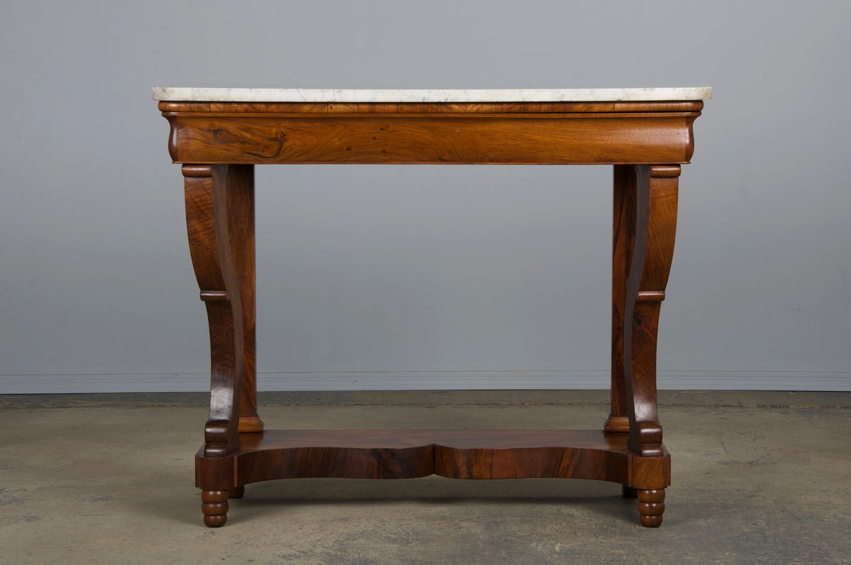 19th Century French Empire Style Walnut Console W/ Carrara Marble
