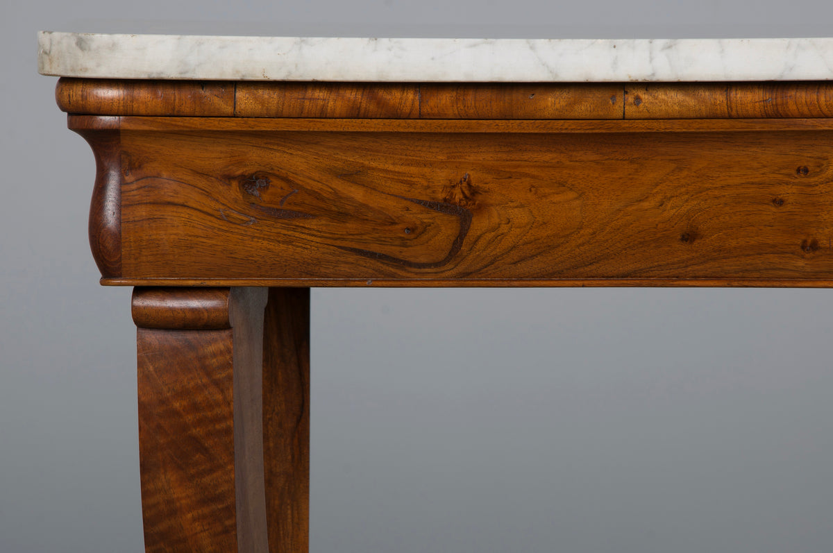 19th Century French Empire Style Walnut Console W/ Carrara Marble