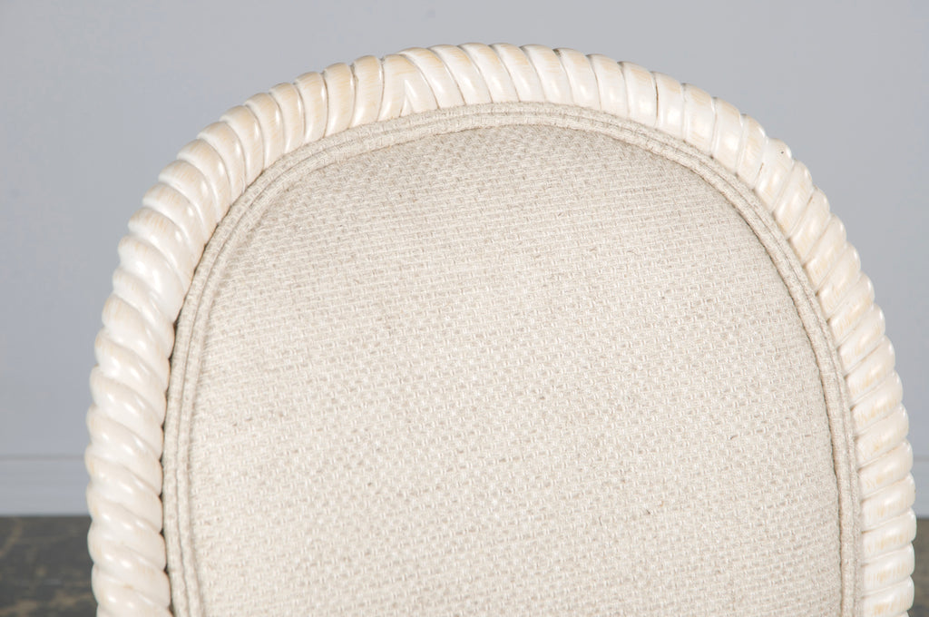 Napoleon III Style Faux Rope Painted Side Chairs in Cream Fabric - A Pair