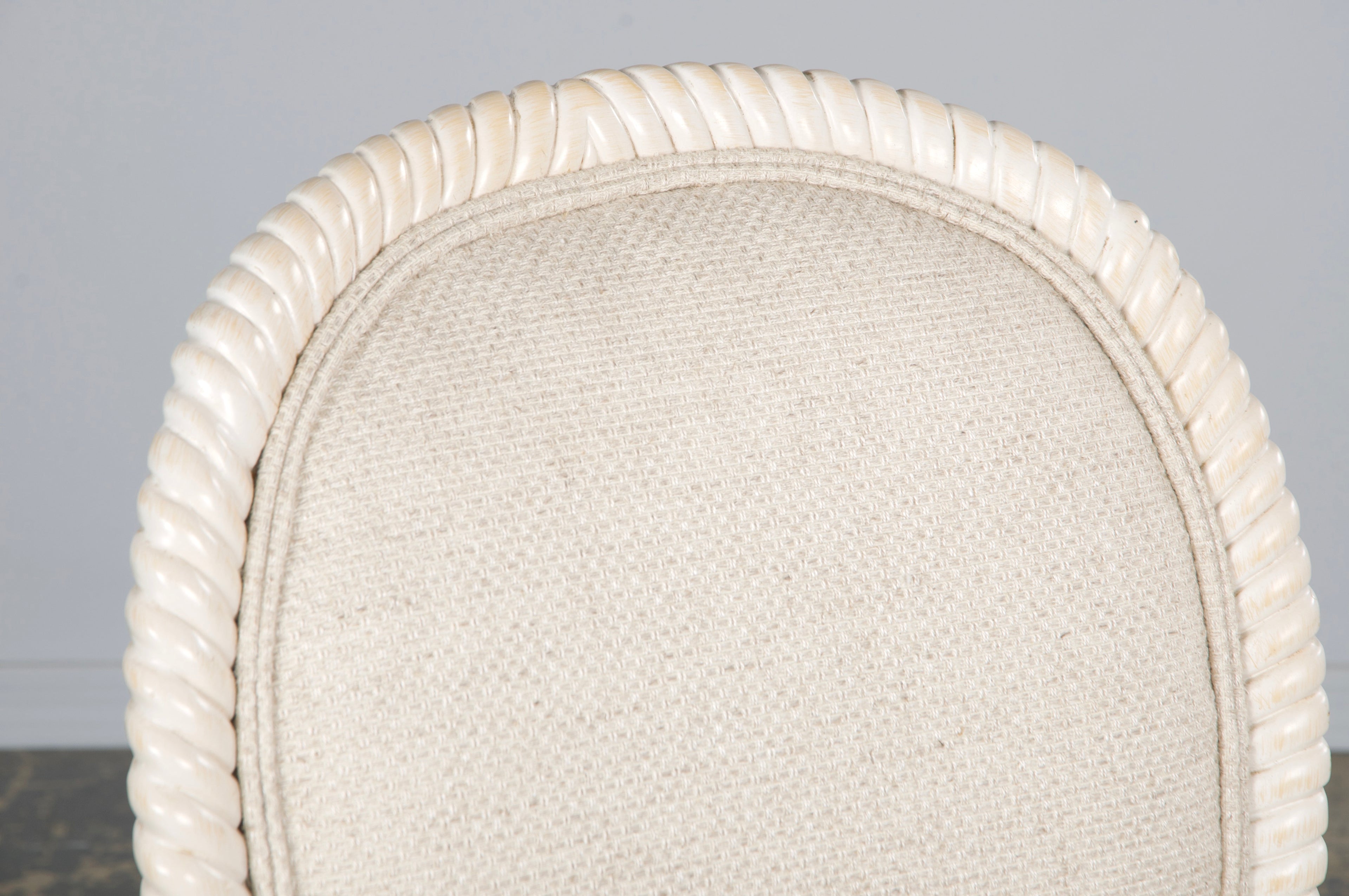 Napoleon III Style Faux Rope Painted Side Chairs in Cream Fabric - A Pair
