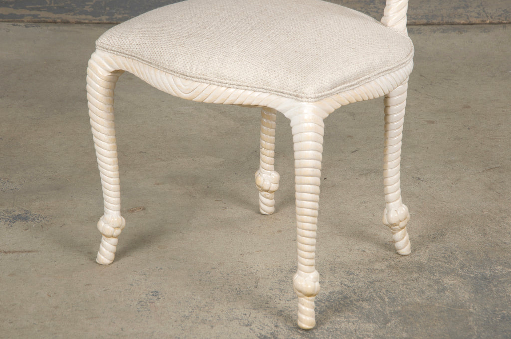 Napoleon III Style Faux Rope Painted Side Chairs in Cream Fabric - A Pair