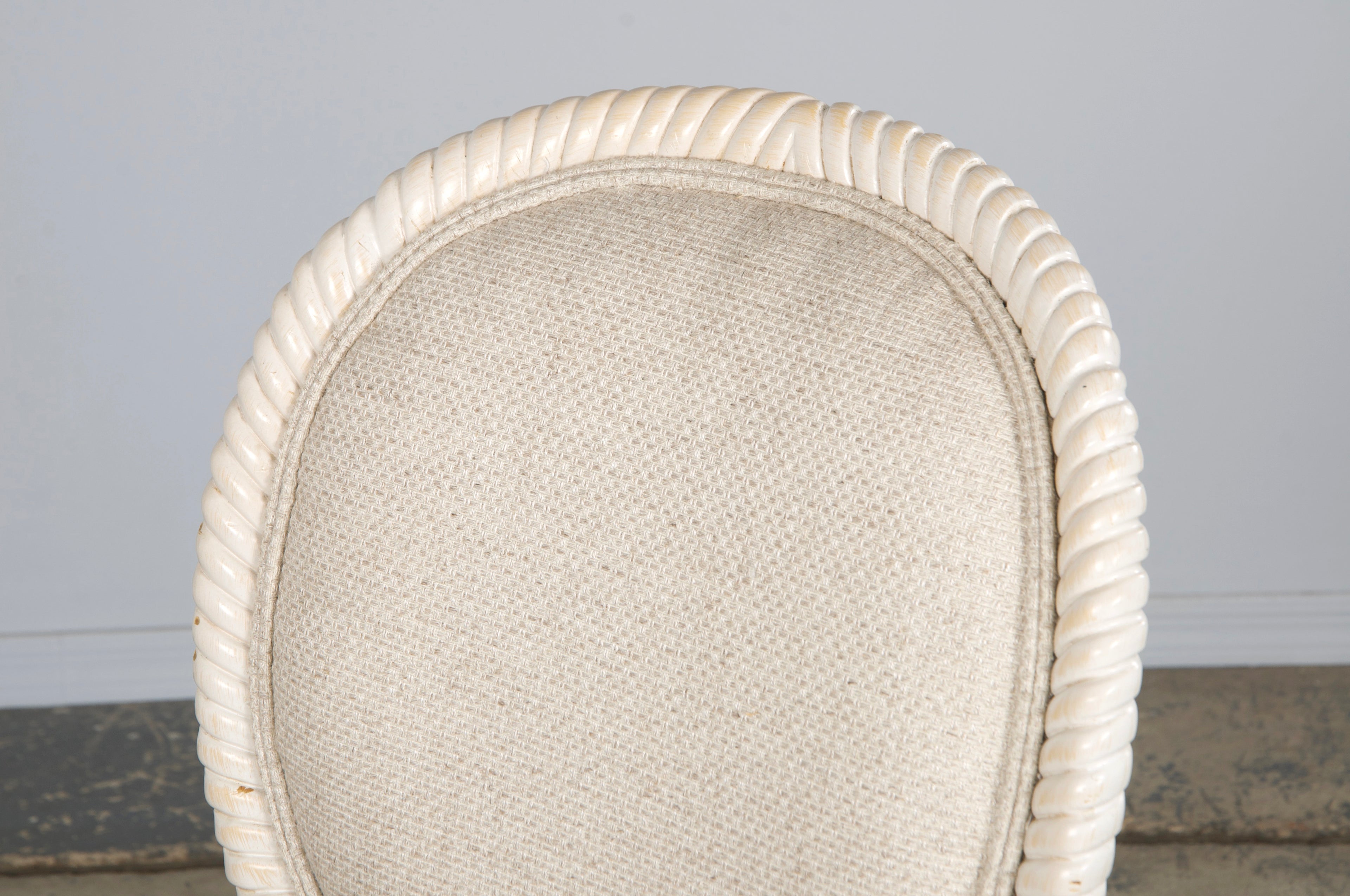 Napoleon III Style Faux Rope Painted Side Chairs in Cream Fabric - A Pair