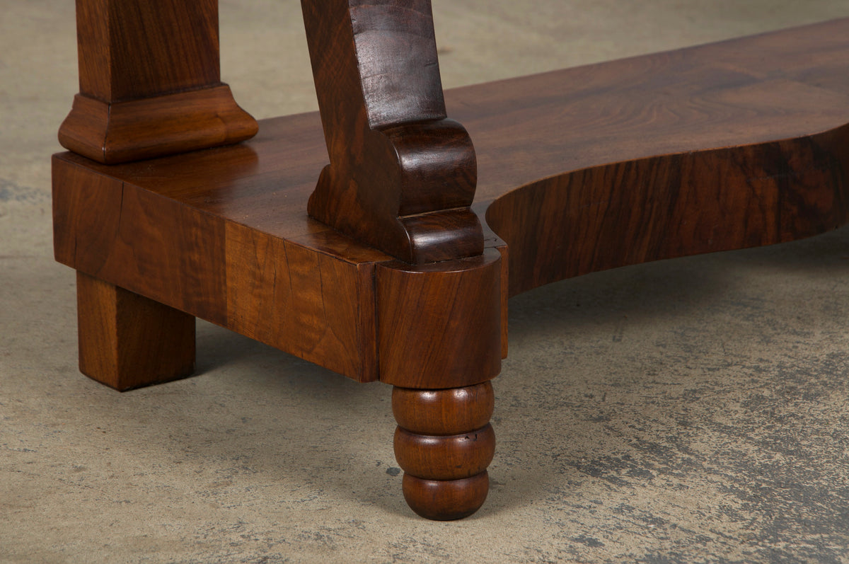 19th Century French Empire Style Walnut Console W/ Carrara Marble