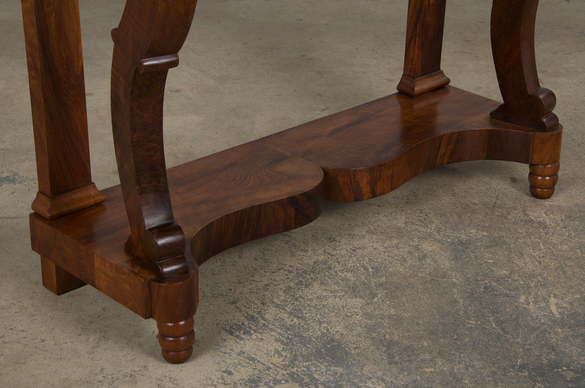 19th Century French Empire Style Walnut Console W/ Carrara Marble