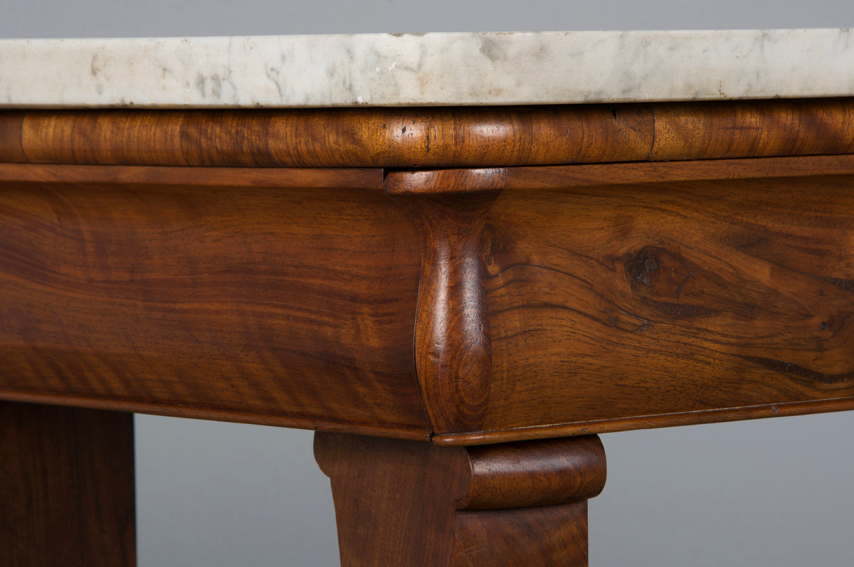 19th Century French Empire Style Walnut Console W/ Carrara Marble