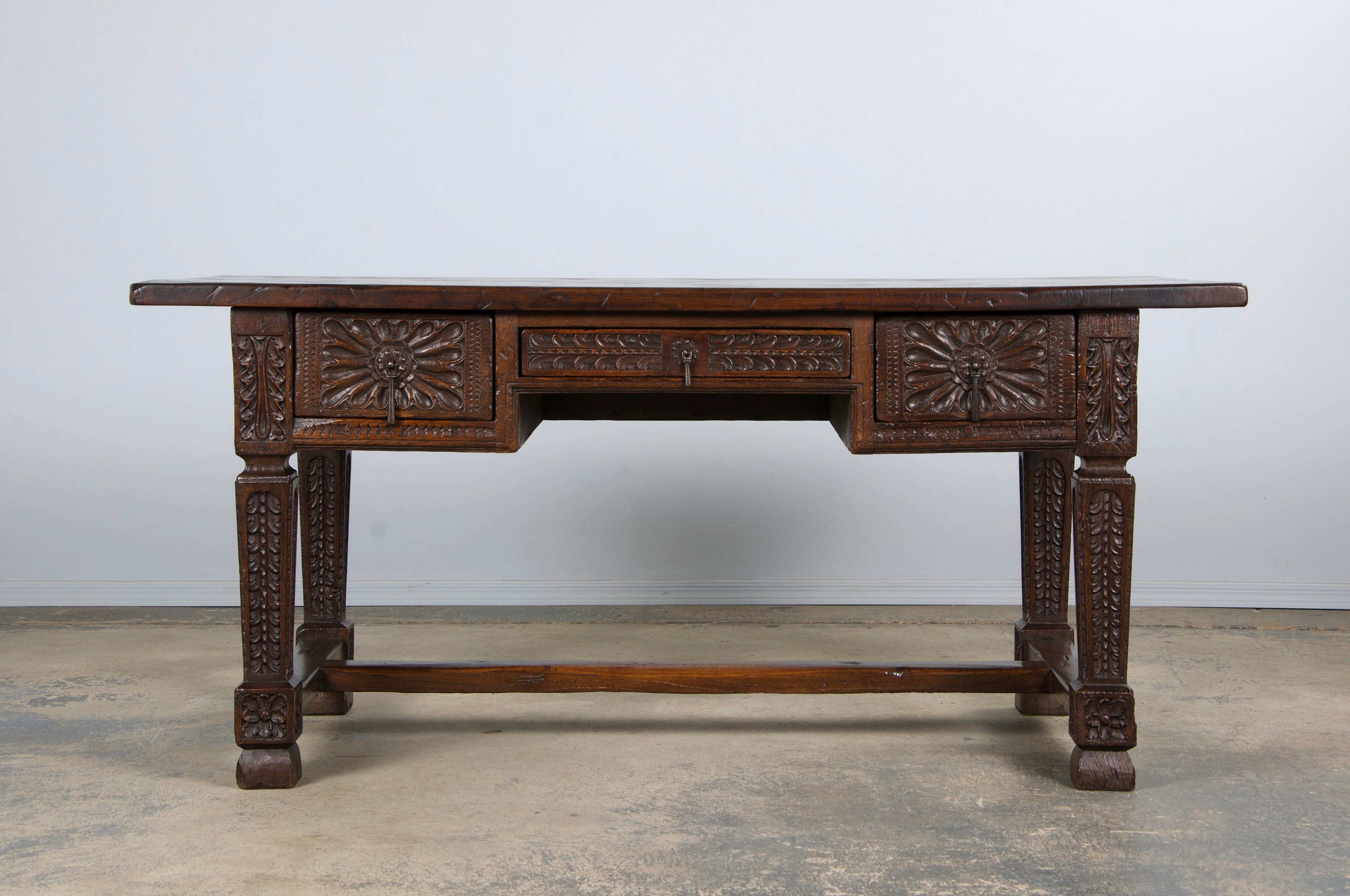 Early 19th Century Spanish Baroque Carved Mixed Wood Writing Desk
