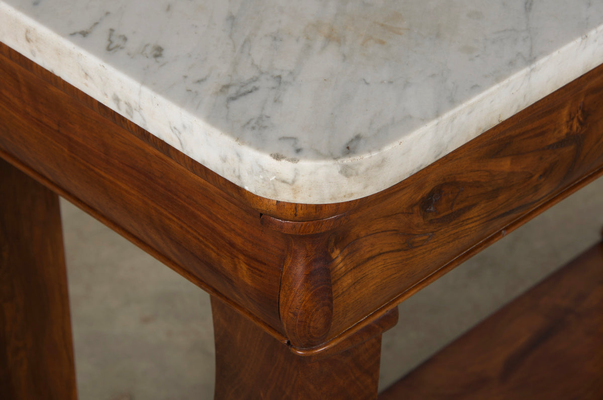 19th Century French Empire Style Walnut Console W/ Carrara Marble