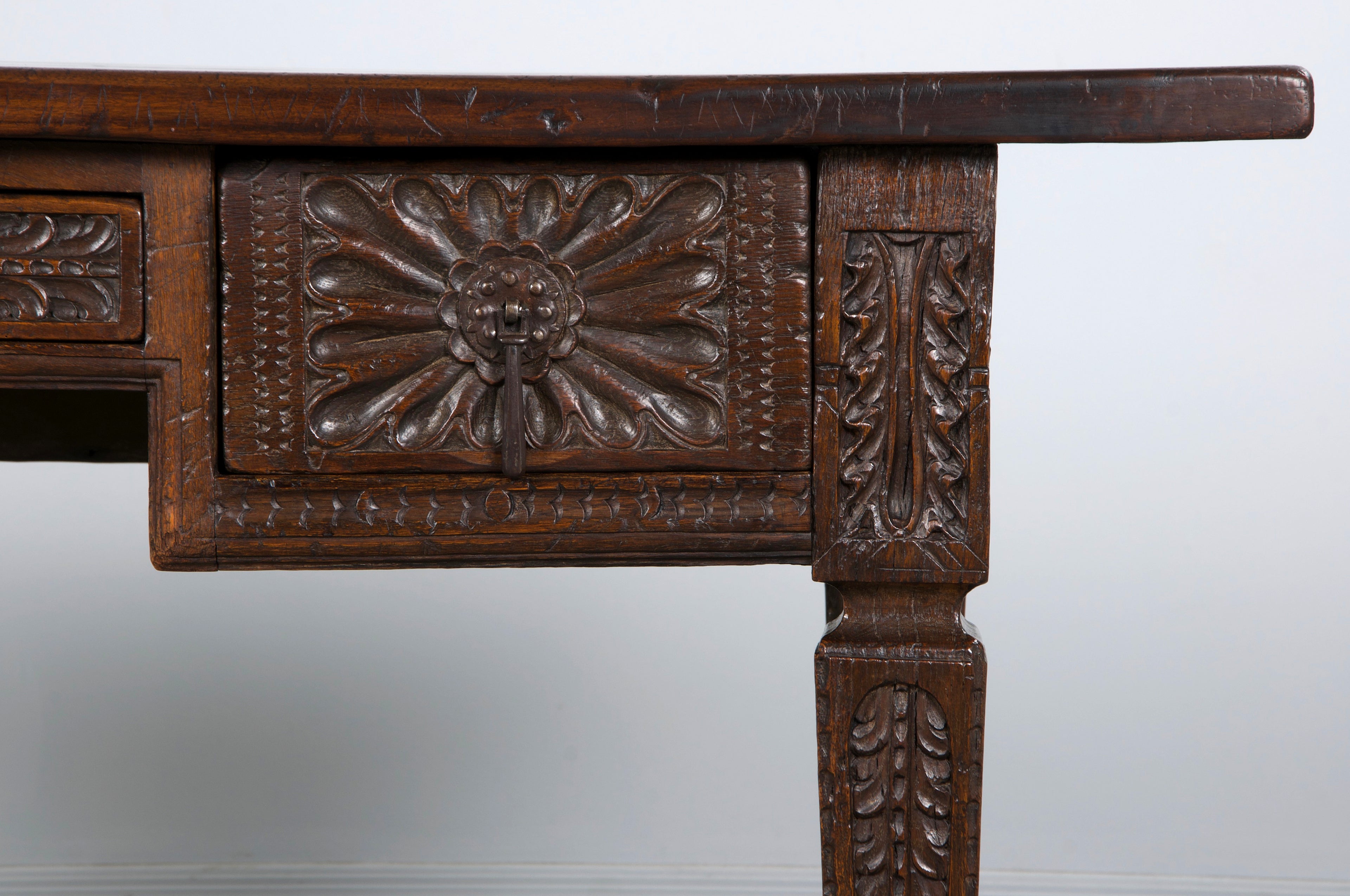 Early 19th Century Spanish Baroque Carved Mixed Wood Writing Desk