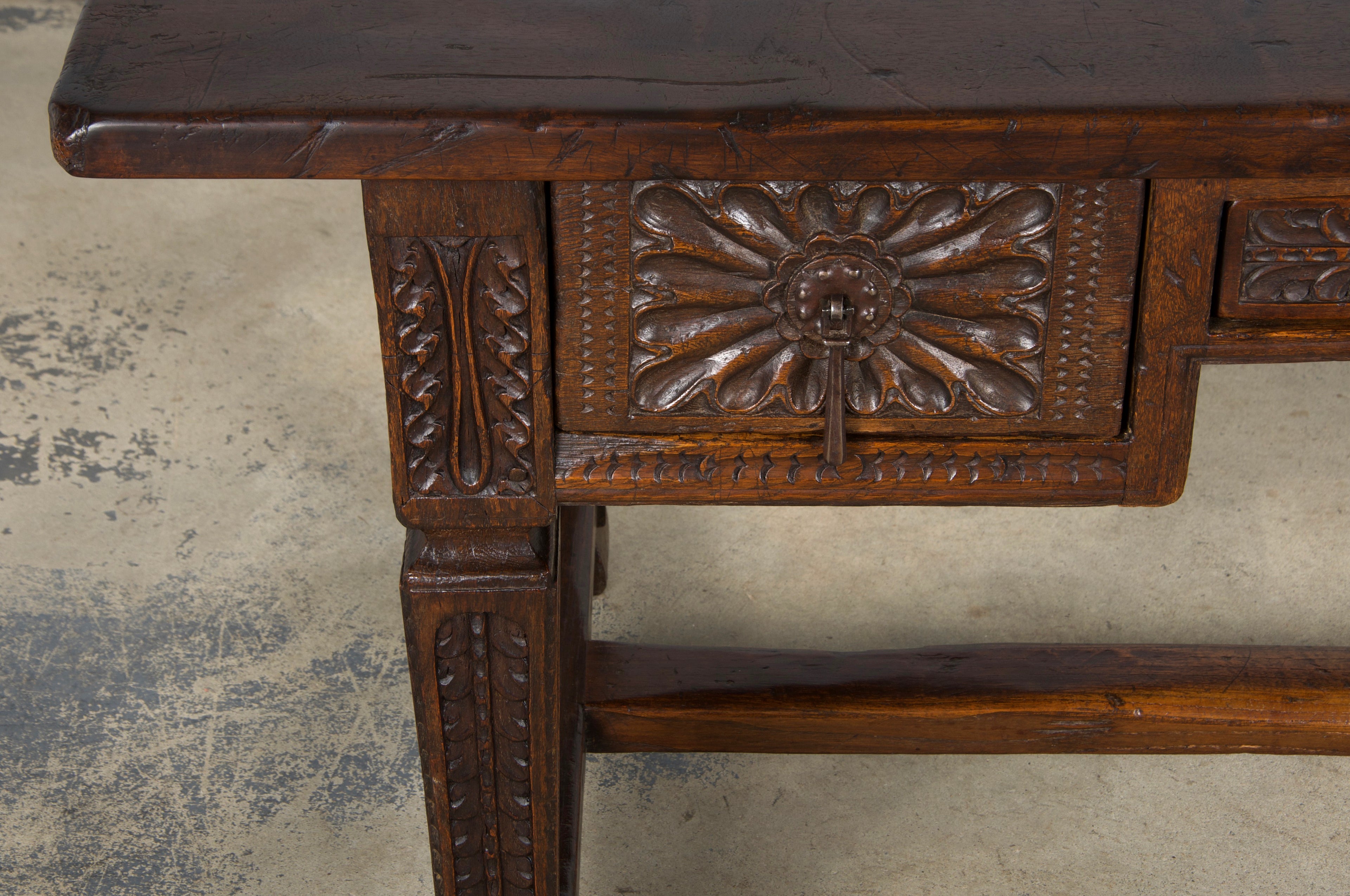 Early 19th Century Spanish Baroque Carved Mixed Wood Writing Desk