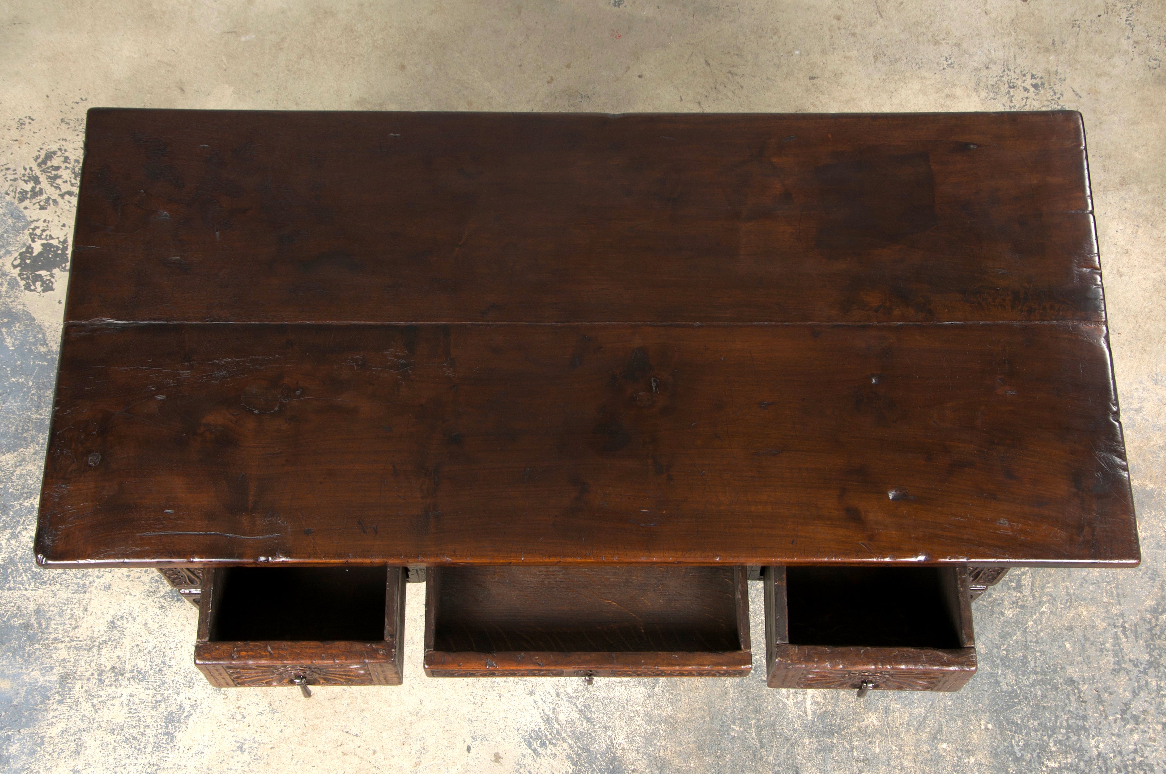 Early 19th Century Spanish Baroque Carved Mixed Wood Writing Desk
