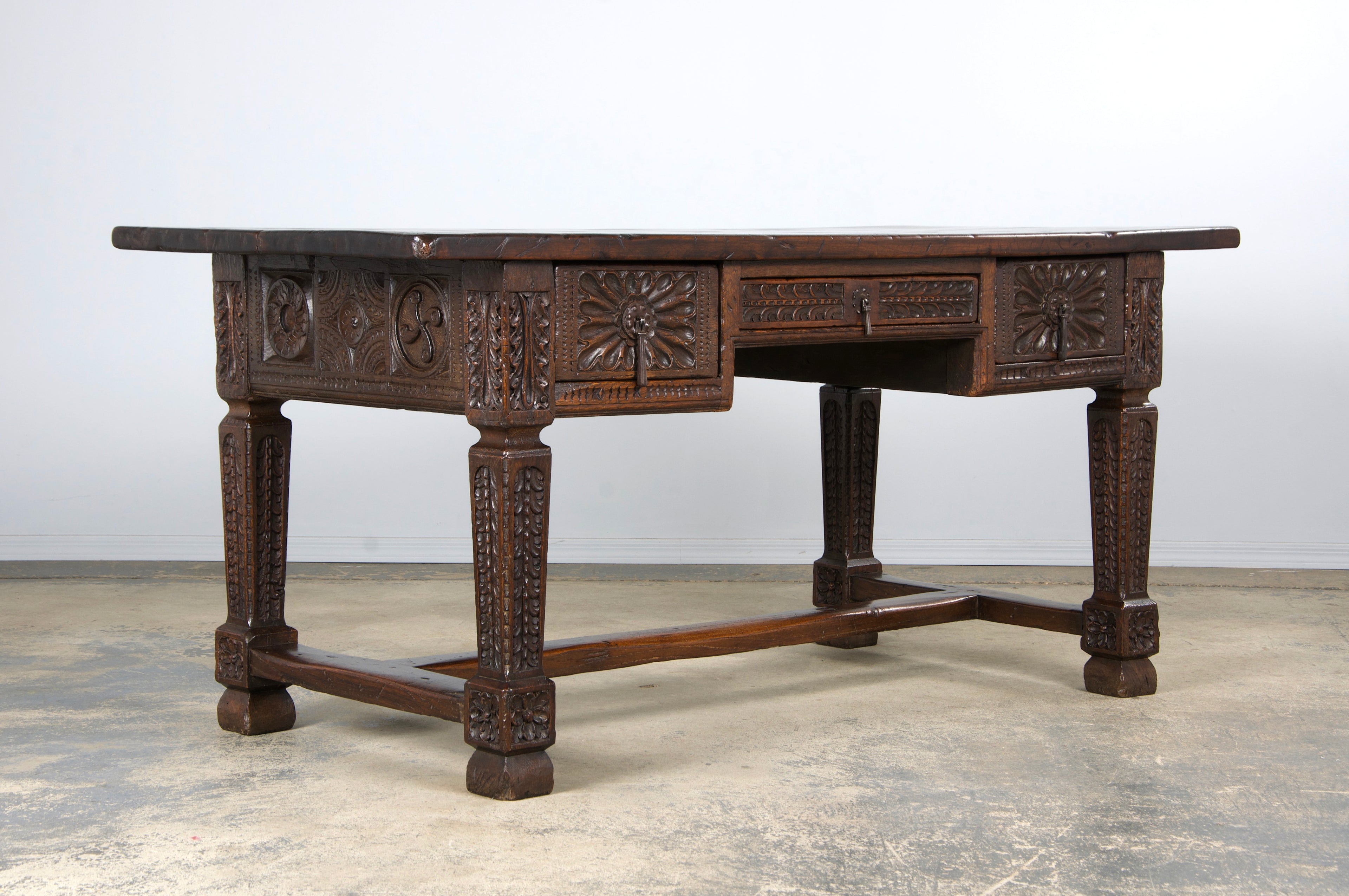 Early 19th Century Spanish Baroque Carved Mixed Wood Writing Desk