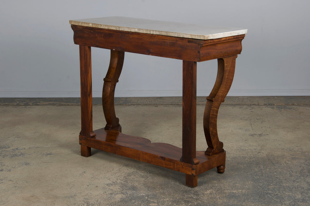 19th Century French Empire Style Walnut Console W/ Carrara Marble