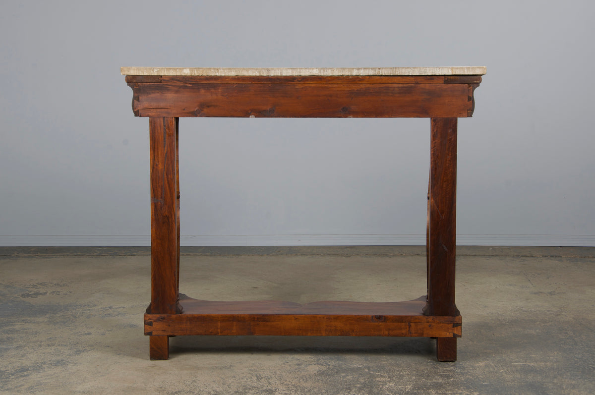 19th Century French Empire Style Walnut Console W/ Carrara Marble