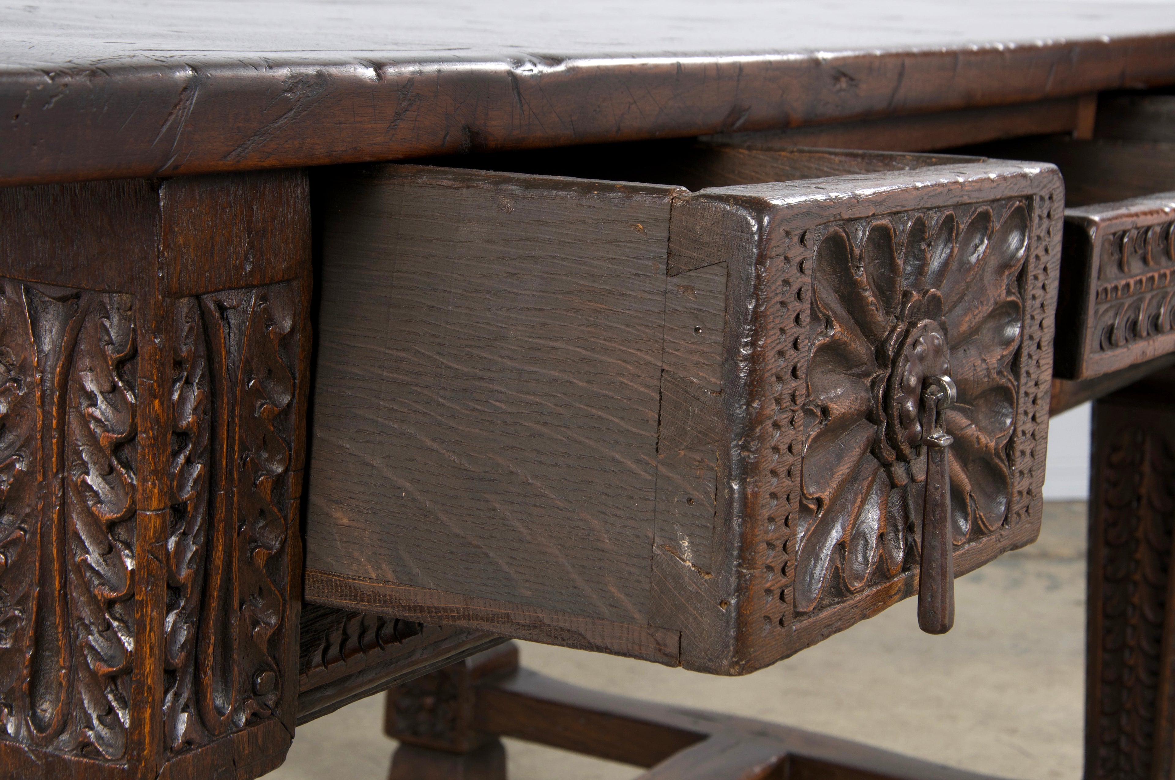 Early 19th Century Spanish Baroque Carved Mixed Wood Writing Desk