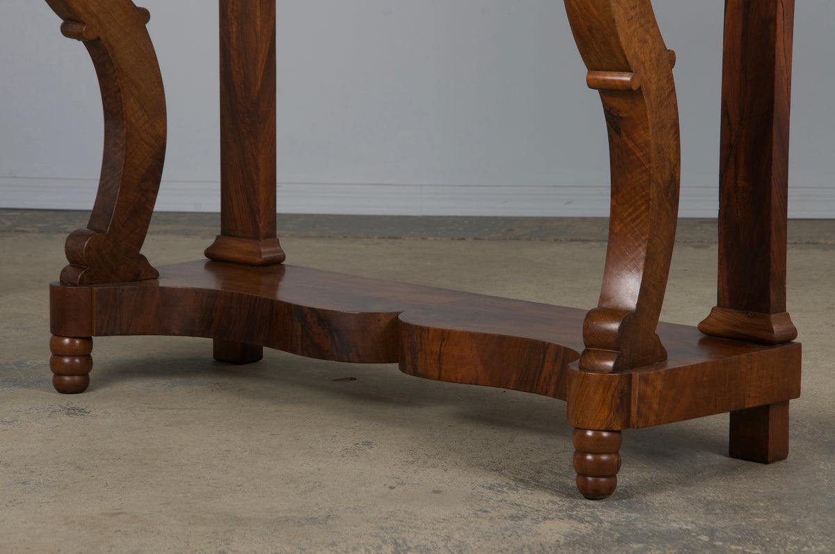 19th Century French Empire Style Walnut Console W/ Carrara Marble