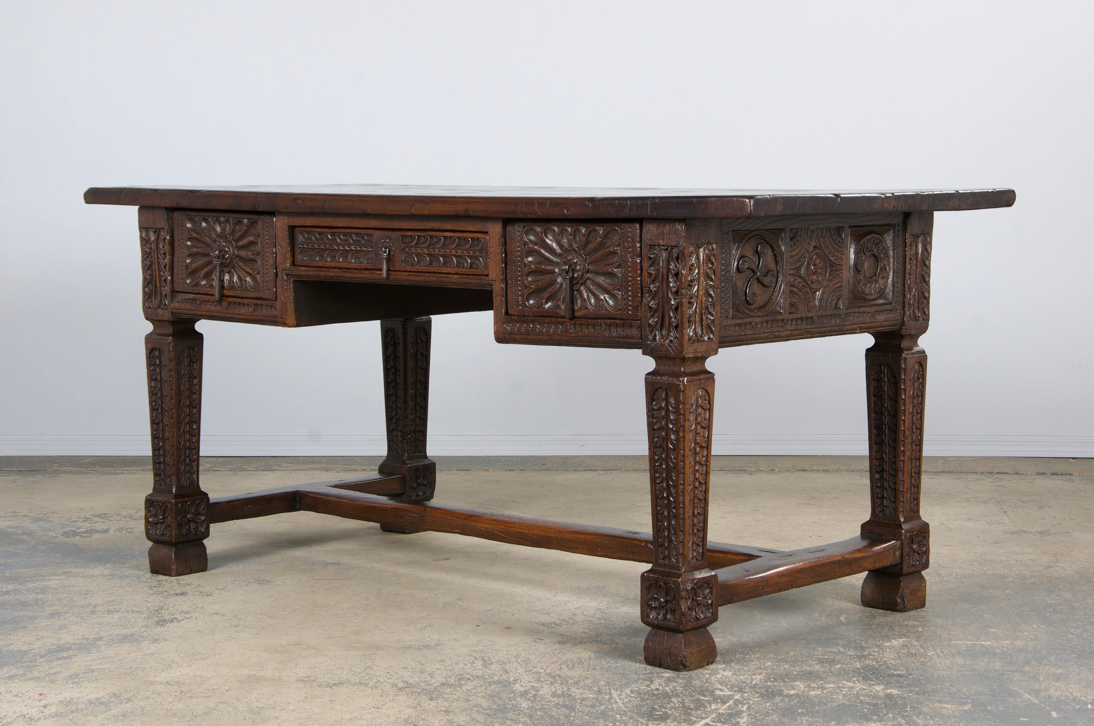 Early 19th Century Spanish Baroque Carved Mixed Wood Writing Desk