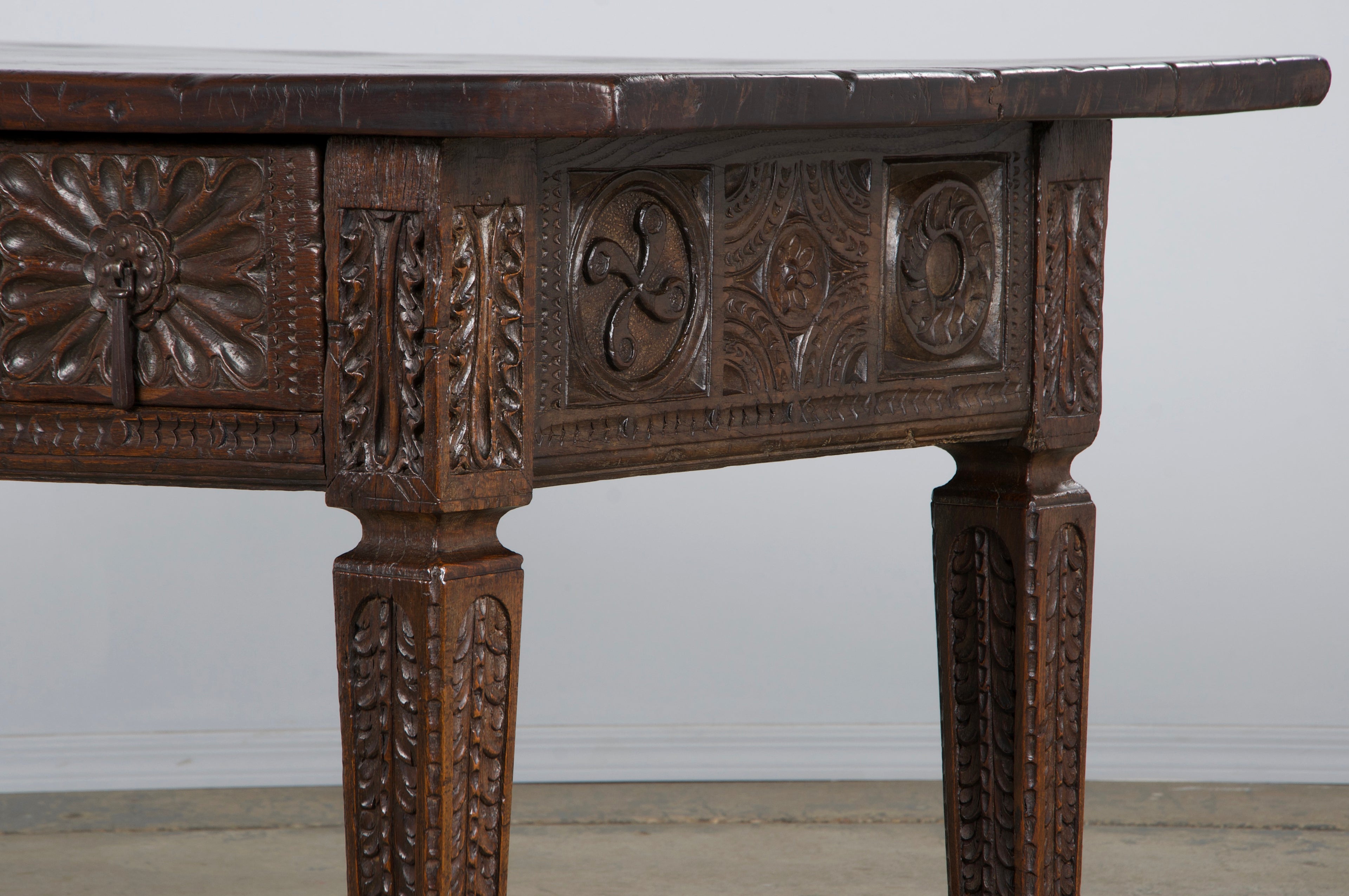 Early 19th Century Spanish Baroque Carved Mixed Wood Writing Desk
