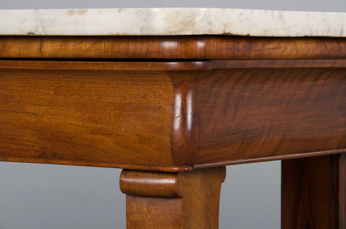 19th Century French Empire Style Walnut Console W/ Carrara Marble