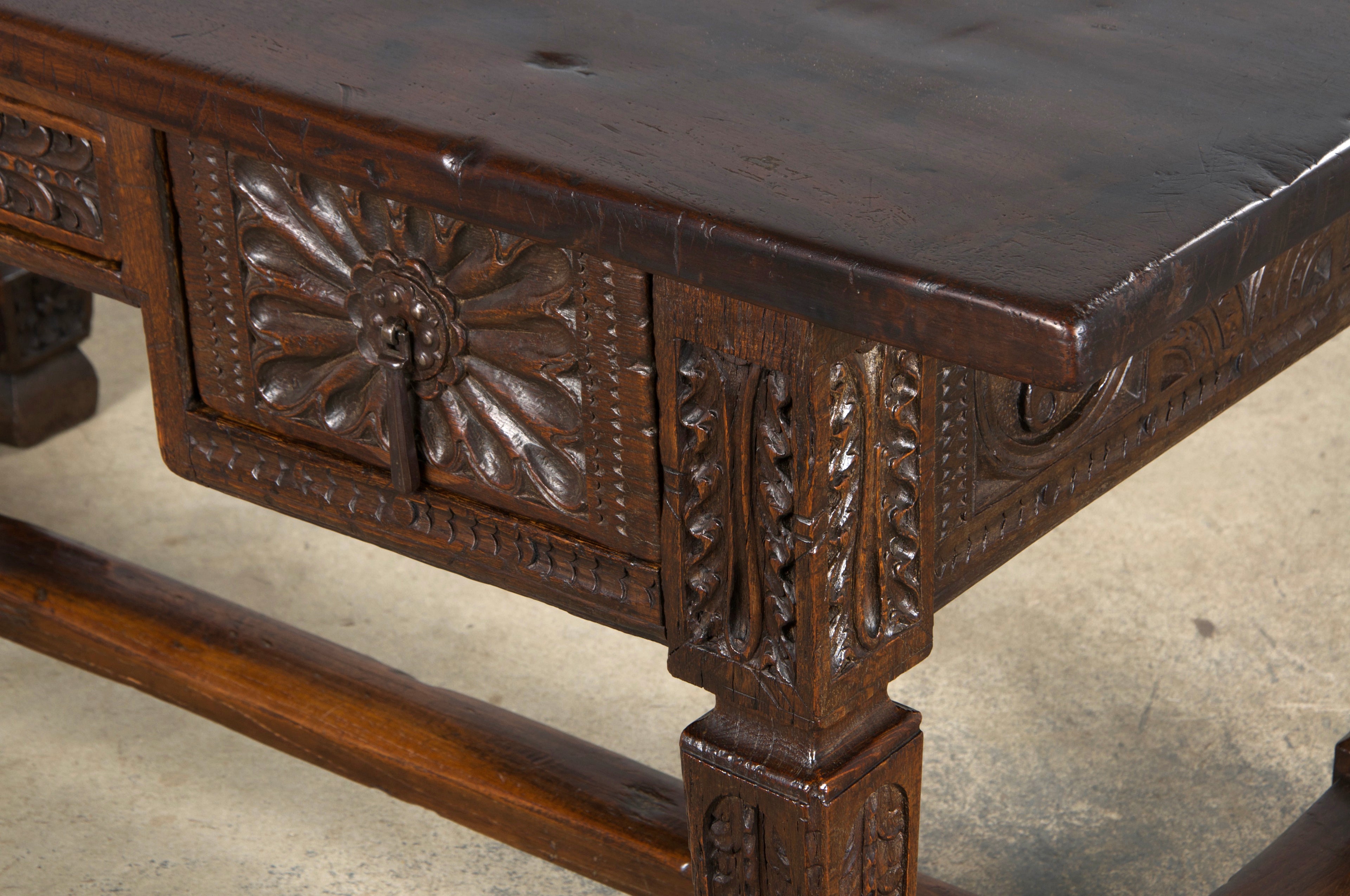 Early 19th Century Spanish Baroque Carved Mixed Wood Writing Desk
